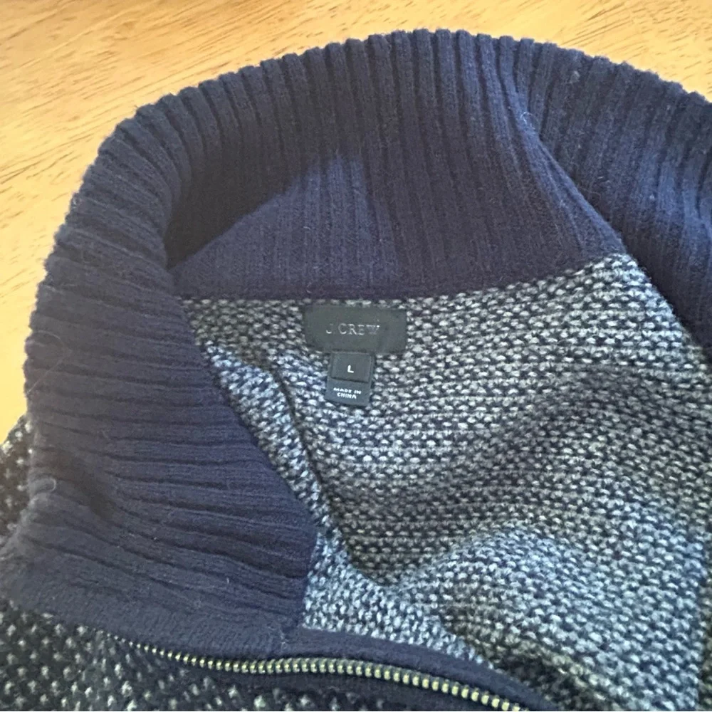 J. Crew Men's Sweater Quarter Zip Crewneck Blue Lambs Wool Preppy‎ Warm Large